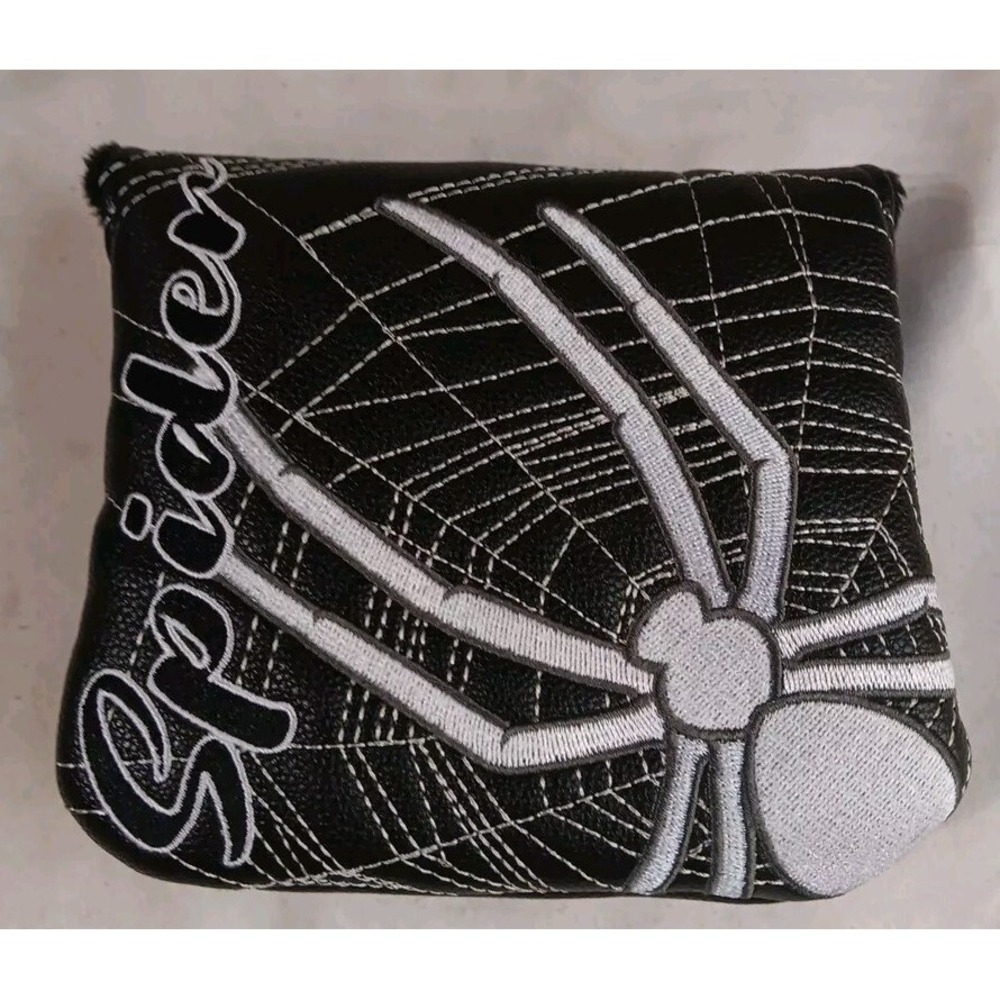 Spider Golf Club Head Cover Putter Black Embroidered Web Hook Loop Closure‎